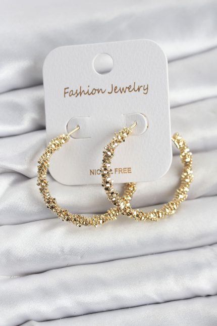 Bouquet Bouqtique Pirinç Gold Renk Tırtıklı Halka Model Kadın Küpe BQT35BKP11606
