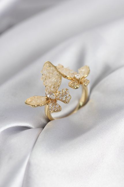 Bouquet Bouqtique Gold Renk Beyaz Kelebek Model Zirkon Taşlı Kadın Yüzük BQT35BYK3944