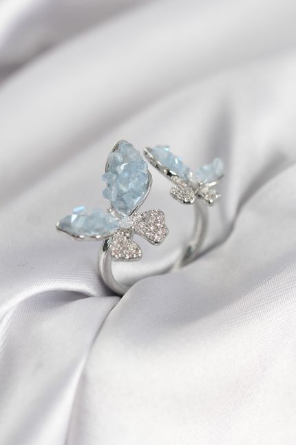 Bouquet Boutique Gümüş Renk Mavi Kelebek Model Zirkon Taşlı Kadın Yüzük BQT35BYK3945