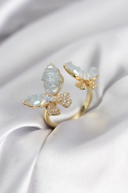 Bouquet Bouqtique Gold Renk Mavi Kelebek Model Zirkon Taşlı Kadın Yüzük BQT35BYK3946