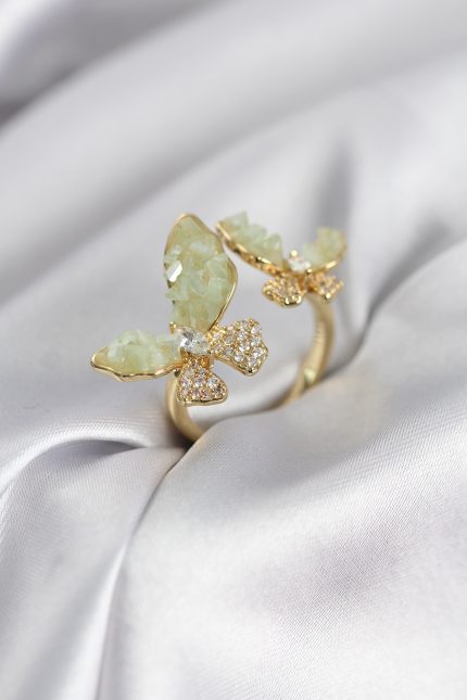 Bouquet Bouqtique Gold Renk Su Yeşili Kelebek Model Zirkon Taşlı Kadın Yüzük BQT35BYK3948