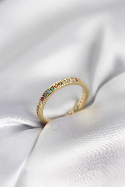 Bouquet Bouqtique Gold Renk Sıralı Renkli Zirkon Taşlı Kadın Yüzük BQT35BYK3965