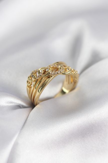 Bouquet Bouqtique Gold Renk Zirkon Taşlı Zincir Model Kadın Yüzük BQT35BYK3971