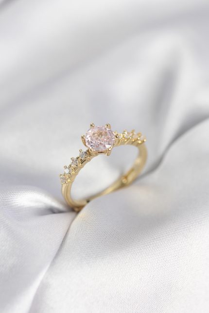 Bouquet Bouqtique Gold Renk Pembe Tek Taş Model Zirkon Taşlı Kadın Yüzük BQT35BYK3991