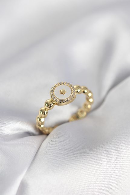 Bouquet Bouqtique Gold Renk Sedefli Yıldız Model Zirkon Taşlı Kadın Yüzük BQT35BYK4007