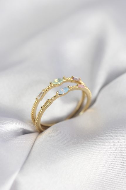Bouquet Bouqtique Gold Renk Karışık Renk Zirkon Taşlı Kadın Yüzük BQT35BYK4020