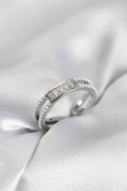Bouquet Boutique Baget Zirkon Taşlı Gümüş Renk İncili Kadın Yüzük BQT35BYK4031