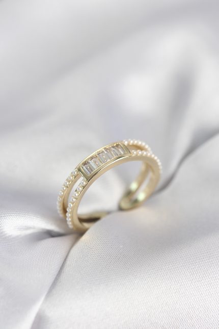 Bouquet Boutique Baget Zirkon Taşlı Gold Renk İncili Kadın Yüzük BQT35BYK4032