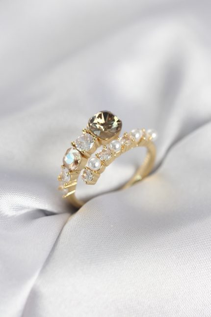 Bouquet Bouqtique Gold Renk Pirinç Zirkon Taşlı İncili Kadın Yüzük BQT35BYK4036
