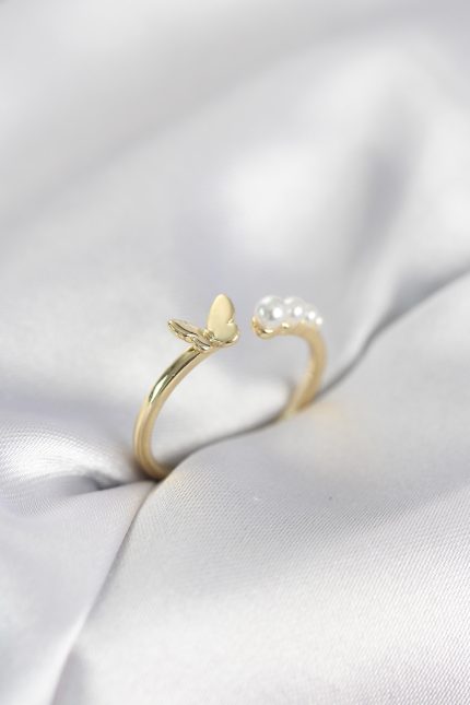 Bouquet Bouqtique İncili Kelebek Model Gold Renk Pirinç Kadın Yüzük BQT35BYK4121