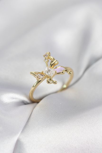 Bouquet Bouqtique Gold Renk Kelebek Model Zirkon Taşlı Kadın Yüzük BQT35BYK4139