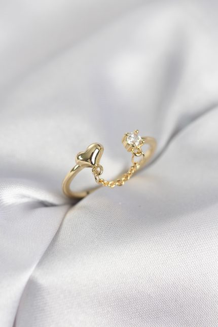 Bouquet Bouqtique Zincir Sallantılı Kalp Model Gold Renk Kadın Yüzük BQT35BYK4143