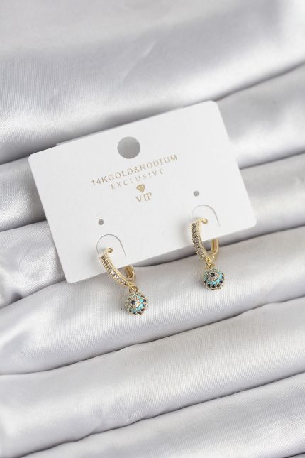 Bouquet Bouqtique Minimal Nazarlı Model Gold Renk Zirkon Taşlı Kadın Küpe BQT35BKP11642