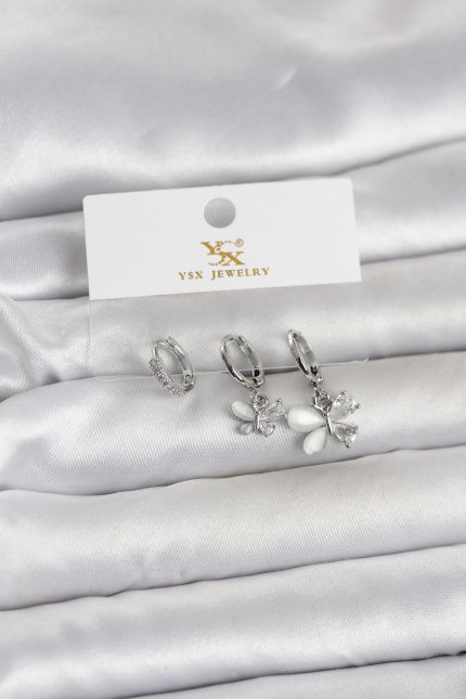 Bouquet Bouqtique Pirinç Gümüş Renk Kelebek Model 3'lü Kadın Küpe BQT35BKP11708