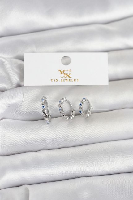 Bouquet Bouqtique Pirinç Gümüş Renk Nazarlı Model 3'lü Kadın Küpe BQT35BKP11710