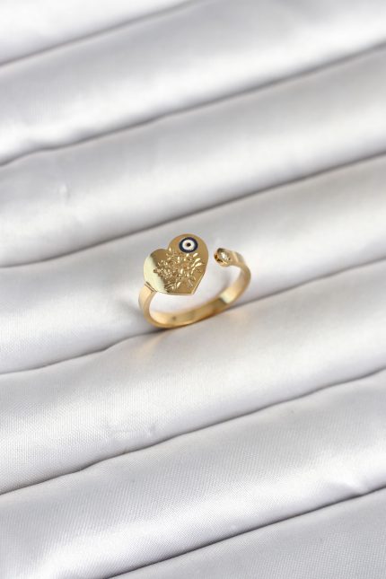 Bouquet Bouqtique 316L Çelik Gold Renk Nazar Detaylı Kalp Model Kadın Yüzük BQT35BYK4167