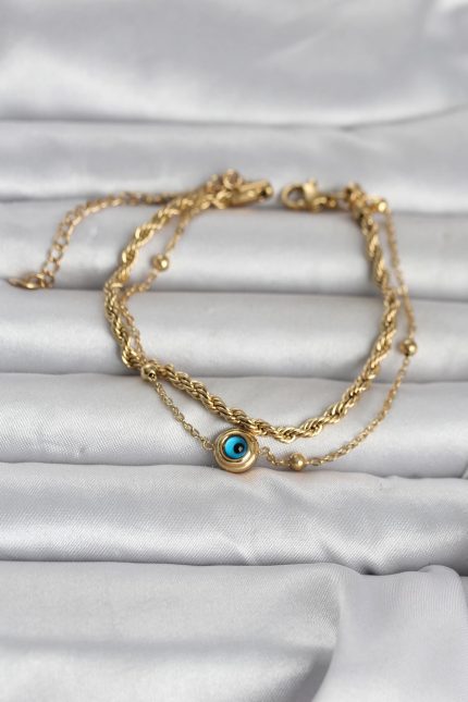 Bouquet Bouqtique 316L Çelik Gold Renk Burgu Zincir ve Nazarlı Kadın Bileklik BQT35BB8389
