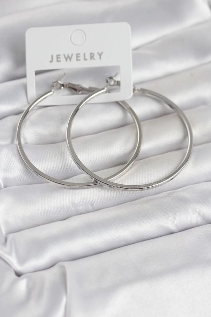 Bouquet Boutique Gümüş Renk Pirinç Köşeli Kenar Halka 54 mm Kadın Küpe BQT35BKP11768
