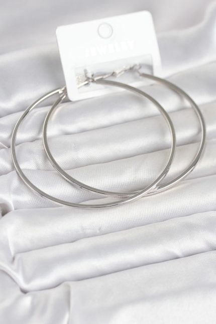 Bouquet Boutique Gümüş Renk Pirinç Köşeli Kenar Halka 72 mm Kadın Küpe BQT35BKP11770