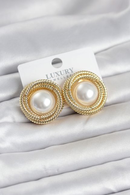 Bouquet Bouqtique Pirinç Gold Renk Sarmal Model İncili Kadın Küpe BQT35BKP11778