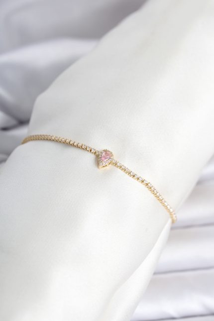 Bouquet Bouqtique Pirinç Gold Renk Pembe Damla Model Su Yolu Kadın Bileklik BQT35BB8477
