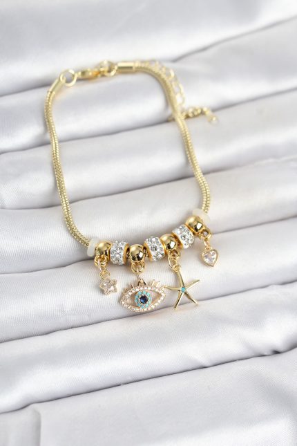 Bouquet Bouqtique Pirinç Gold Renk Göz Model Charmlı Kadın Bileklik BQT35BB8446