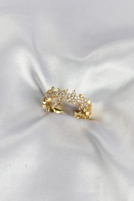 Bouquet Bouqtique Gold Renk Pirinç Sıralı Yıldız Model Zirkon Taşlı Kadın Yüzük BQT35BYK4201