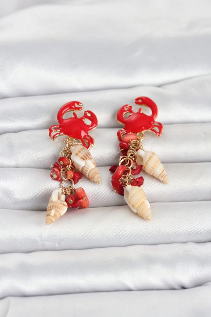 Bouquet Bouqtique Kırmızı Yengeç Model Deniz Kabuğu Detaylı Kadın Küpe BQT35BKP11847