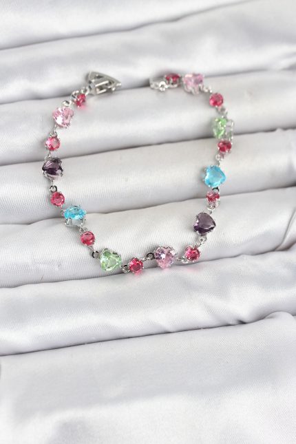 Bouquet Bouqtique Kristal Taşlı Kalp Kesimli Karışık Renkli Gümüş Renk Gema Kadın Bileklik BQT35BB8534