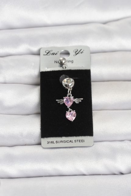 Bouquet Bouqtique 316L Cerrahi Çelik Pembe Zirkon Taşlı Kanat Model Göbek Piercing BQT35PR1405