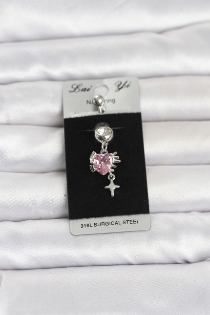 Bouquet Bouqtique 316L Cerrahi Çelik Pembe Zirkon Taşlı Model Göbek Piercing BQT35PR1408