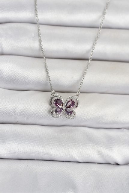 Bouquet Bouqtique 316L Çelik Zincir Gümüş Renk Mor Kelebek Model Kadın Kolye BQT35BKO11101