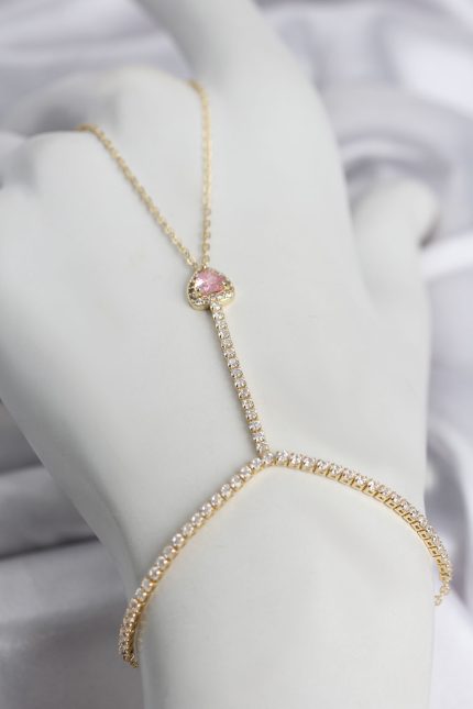 Bouquet Bouqtique Gold Renk Pirinç Zirkon Taşlı Pembe Kalp Model Şahmeran BQT35SN771