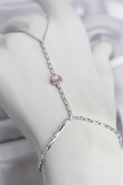 Bouquet Boutique Gümüş Renk Pirinç Zirkon Taşlı Pembe Kalp Model Şahmeran BQT35SN772