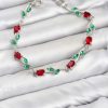 Bouquet Bouqtique Pirinç Gümüş Renk Kırmızı Zirkon Taşlı Çiçek Model Kadın Bileklik BQT35BB8588