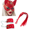 Bouquet Bouqtique Fantezi Deri Seksi Kırmızı Kedi Maske Kelepçe Kırbaç Seti ( 3'lü set) BQT355367