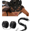 Bouquet Bouqtique Fantezi Deri Seksi Siyah Kedi Maske Kelepçe Kırbaç Seti ( 3'lü set) BQT355369