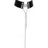 Siyah Choker Zincir Detaylı Kalın Deri Gerdanlık - APFT428