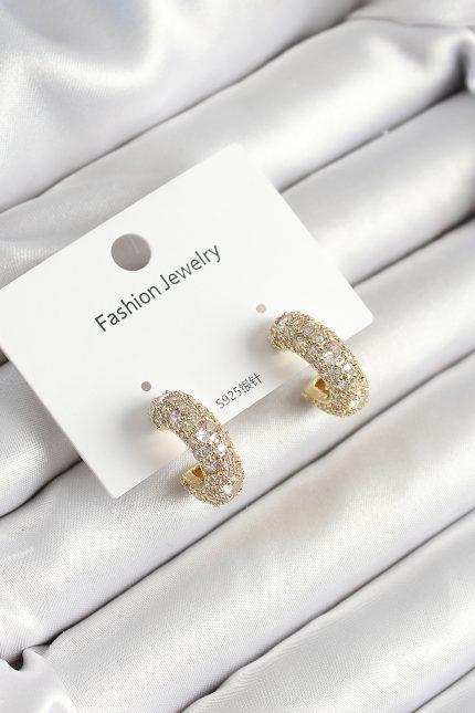 Bouquet Boutique Pirinç Zirkon Taşlı Halka Model Gold Renk Kadın Küpe BQT35BKP10634