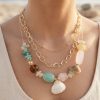 Bouquet Bouqtique Deniz Kabuğu Figürlü Doğal Taş Detaylı Gold Renk Kadın Kolye BQT35BKO11163
