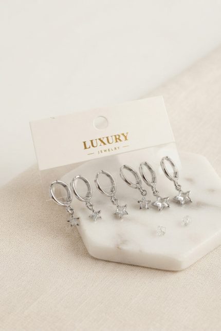 Bouquet Bouqtique Yıldız Zirkon Taşlı Gümüş Renk Pirinç Set Küpe BQT35BKP11991