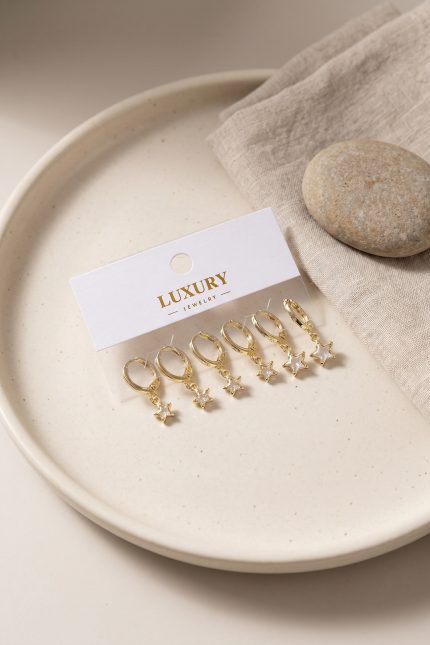 Bouquet Bouqtique Yıldız Zirkon Taşlı Gold Renk Pirinç Set Küpe BQT35BKP11992