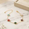 Bouquet Bouqtique Renkli Kristal Taşlı Gold Renk Yonca Model Kadın Bileklik BQT35BB8853