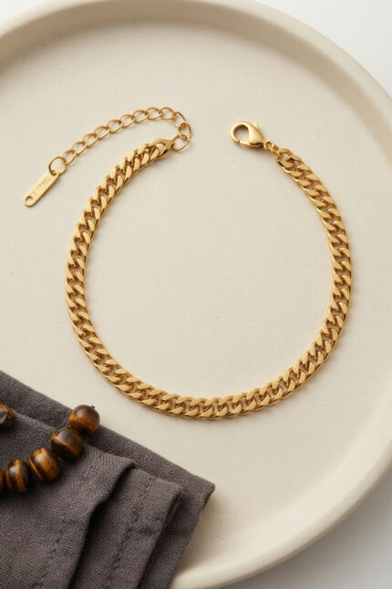 Bouquet Bouqtique 316L Çelik Gold Renk İnce Cuban Zincir Model Erkek Bileklik BQT35EB3835