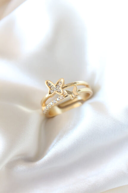 Bouquet Boutique Zirkon Taşlı Gold Kaplama Kelebek Kadın Yüzük BQT35BYK2321