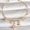Bouquet Boutique Pirinç Gold Renk Sallantı Zirkon Taşlı Kalp Figür Pembe Kalp Detay Charm Kadın Bileklik BQT35BB6897